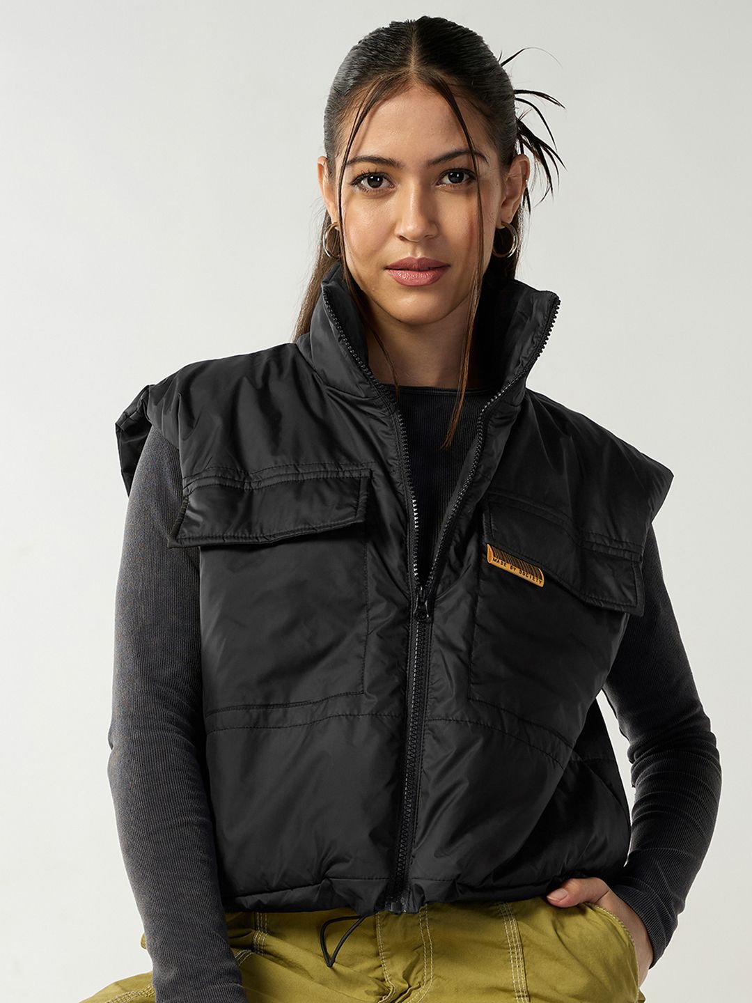 Bewakoof Women Black Oversized Gilet Jacket