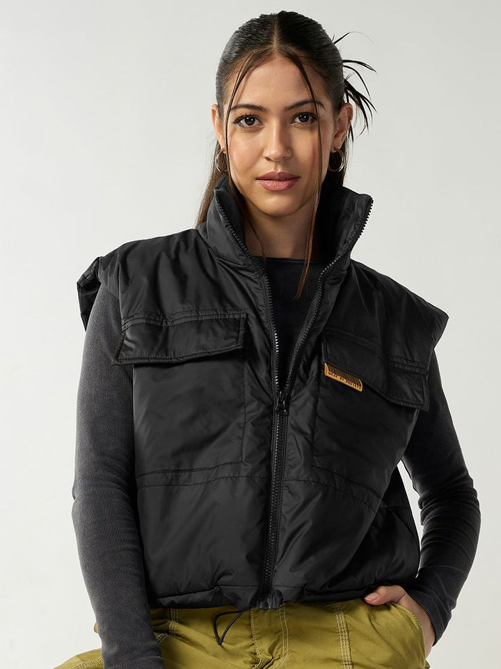 Bewakoof Women Black Oversized Gilet Jacket