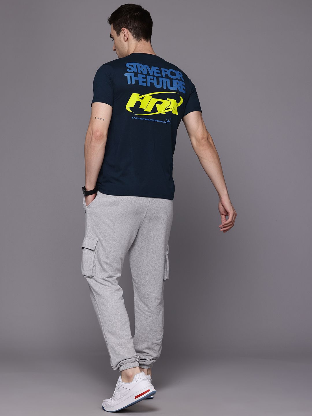 HRX by Hrithik Roshan Typography Print Indigo T-shirt