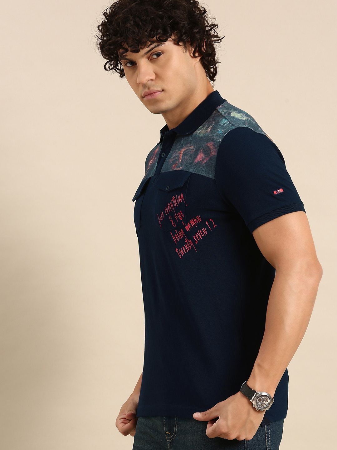 Being Human Men Typography Printed Polo Collar Pure Cotton Flap Pockets T-shirt