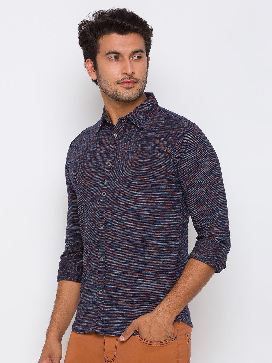 Being Human Men Navy Blue Slim Fit Printed Casual Shirt
