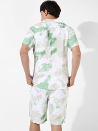 Campus Sutra Men Green & White Tie & Dye Shirt Collar Co-Ord