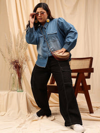 CURVY STREET Plus Size Cotton Comfort Opaque Denim Shirt