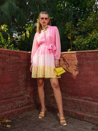 SASSAFRAS Women Colourblocked Fit & Flare Above Knee Dress