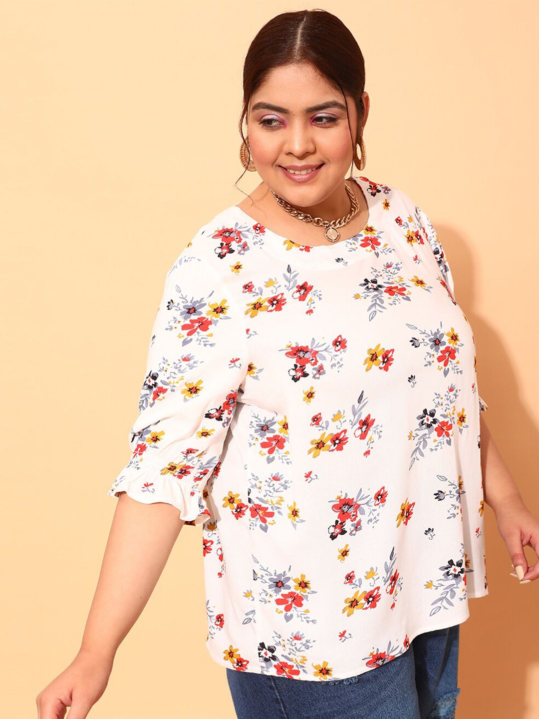 CURVY STREET Plus Size Floral Printed Top