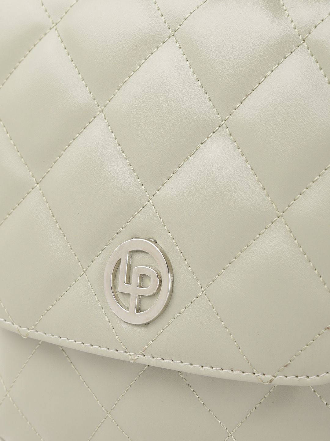 Lino Perros Sage Green Quilted Structured Sling Bag with Non-Detachable Sling Strap