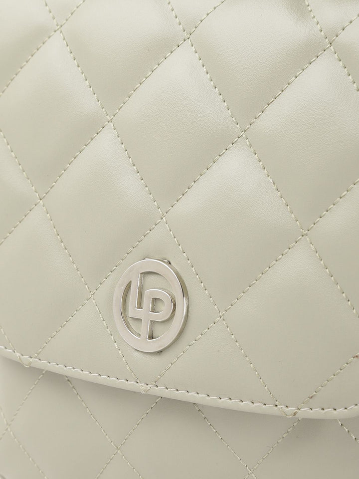Lino Perros Sage Green Quilted Structured Sling Bag with Non-Detachable Sling Strap