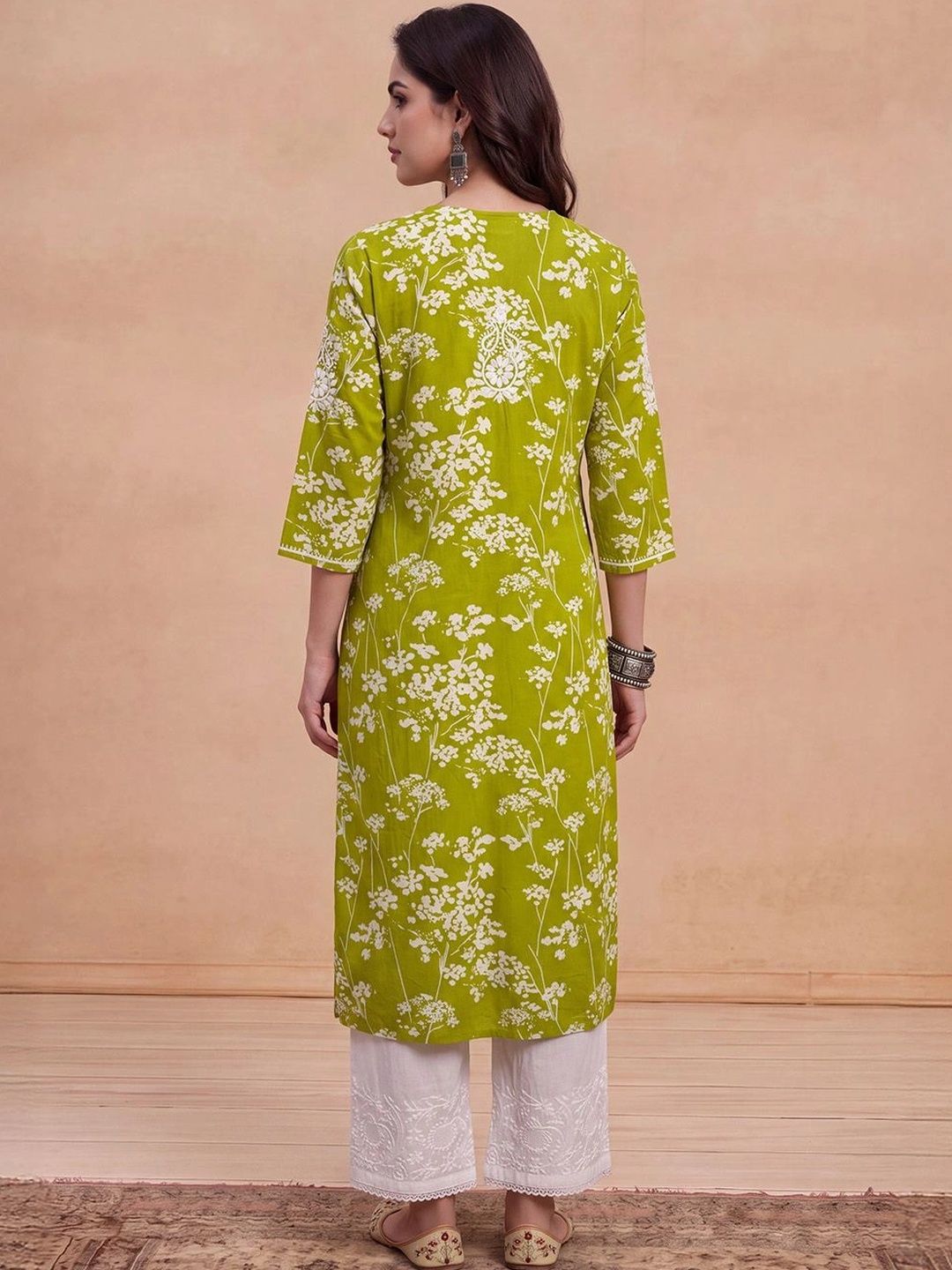 House of Chikankari Women Green Mulmul Chikankari Embroidered Republic Day Republic Day Kurta