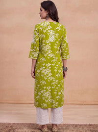 House of Chikankari Women Green Mulmul Chikankari Embroidered Republic Day Republic Day Kurta