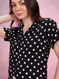 DressBerry Polka Dots Print Cuban Collar Opaque Casual Shirt