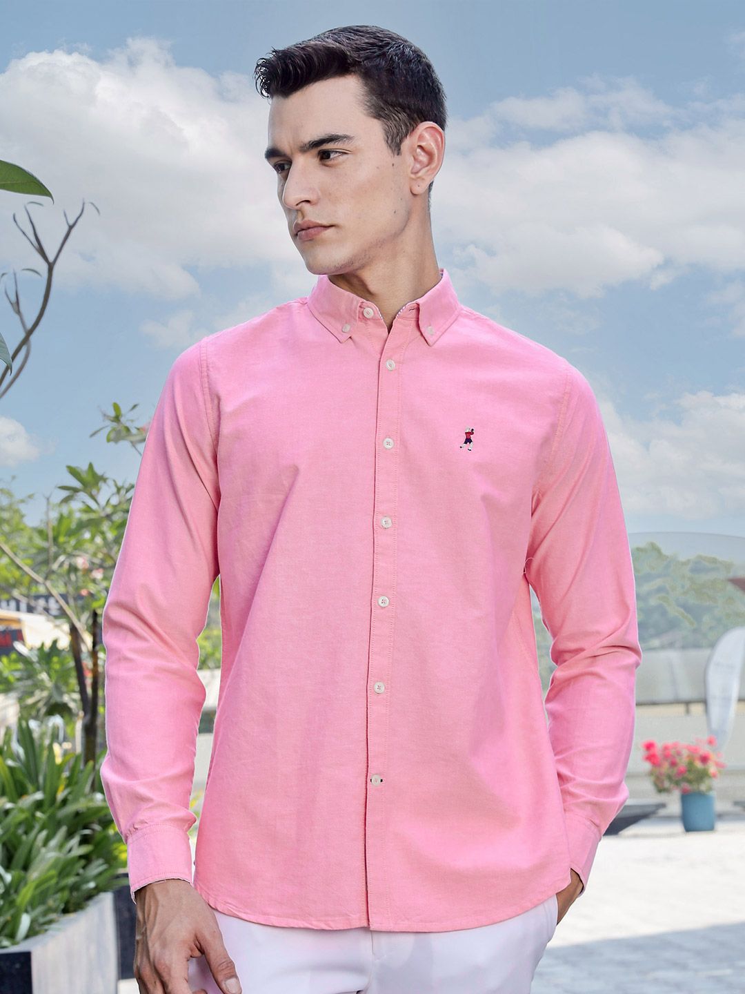 Thomas Scott Men Premium Regular Fit Button-Down Collar Solid Cotton Casual Shirt