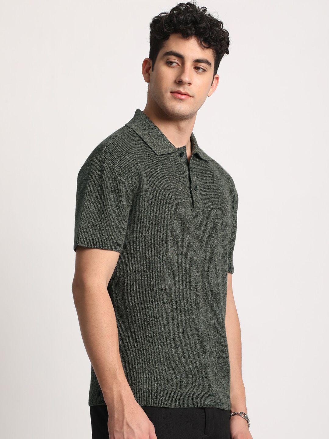 THE BEAR HOUSE Men Self Designed Regular Fit Cotton Polo Collar T-Shirt