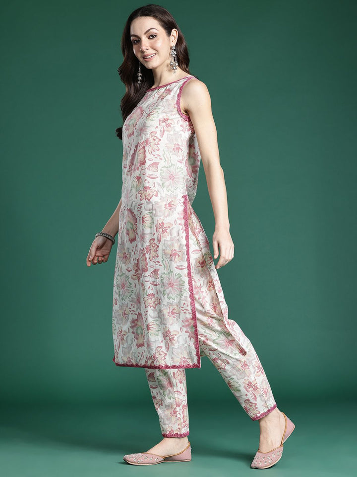 Indo Era Floral Printed Pure Cotton Kurta with Trousers