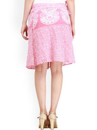 Exotic India Pure Cotton Confetti Pink Block Printed Wrap-Around Mini-Skirt