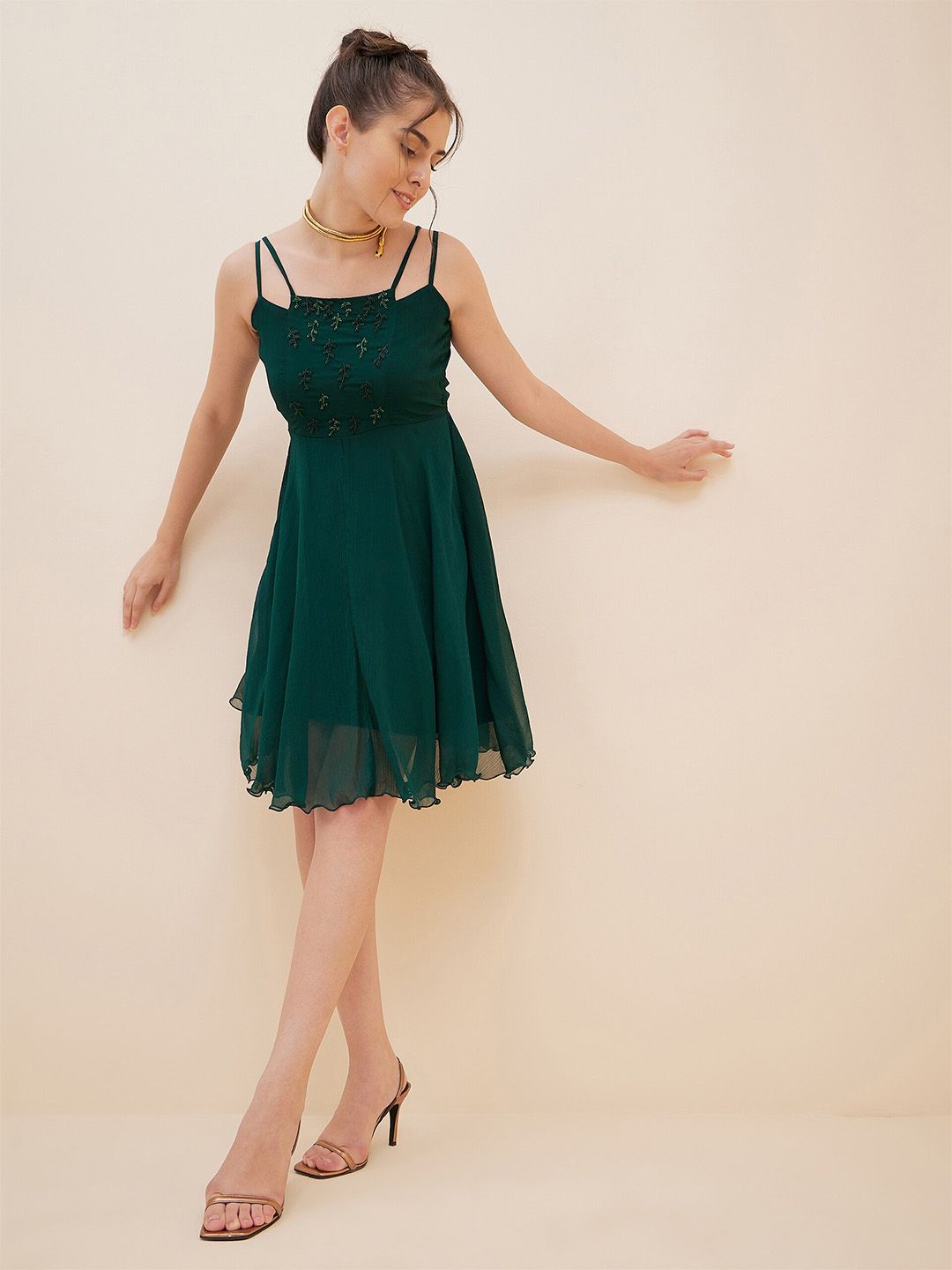 Antheaa Embellished Fit & Flare Dress
