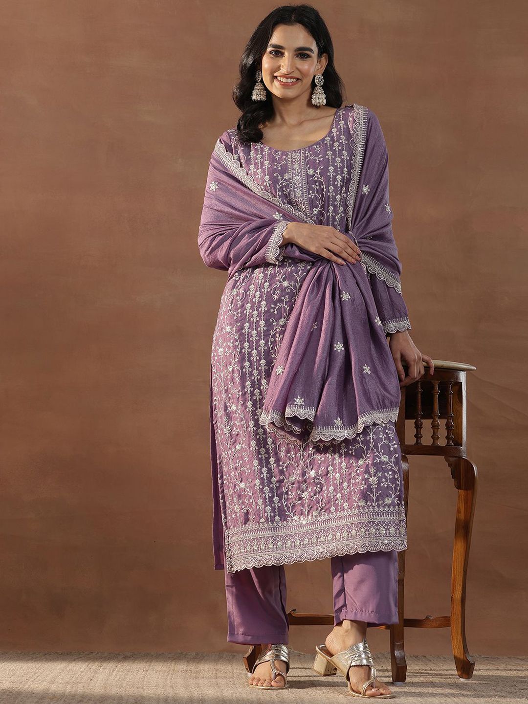 Libas Women Floral Embroidered Regular Kurta with Palazzos & With Dupatta