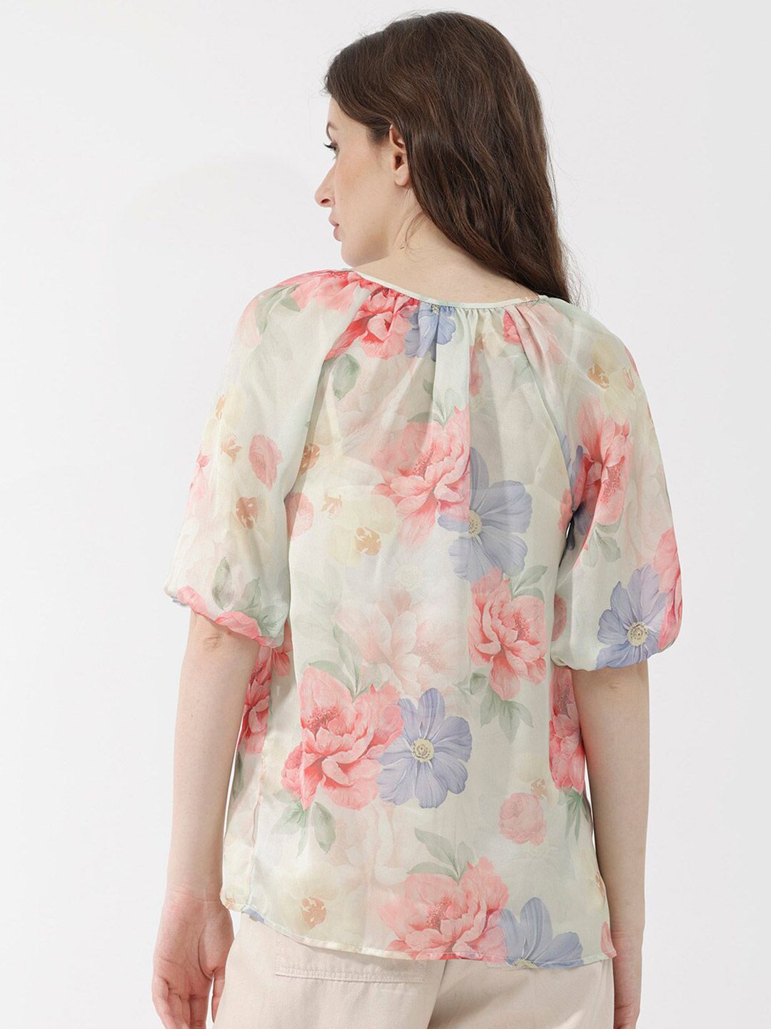 RAREISM Floral Print Tie-Up Neck Top