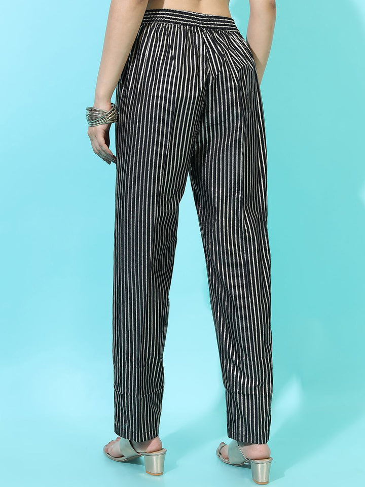 Vishudh  Women Black Striped Casual Trouser