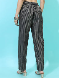 Vishudh  Women Black Striped Casual Trouser