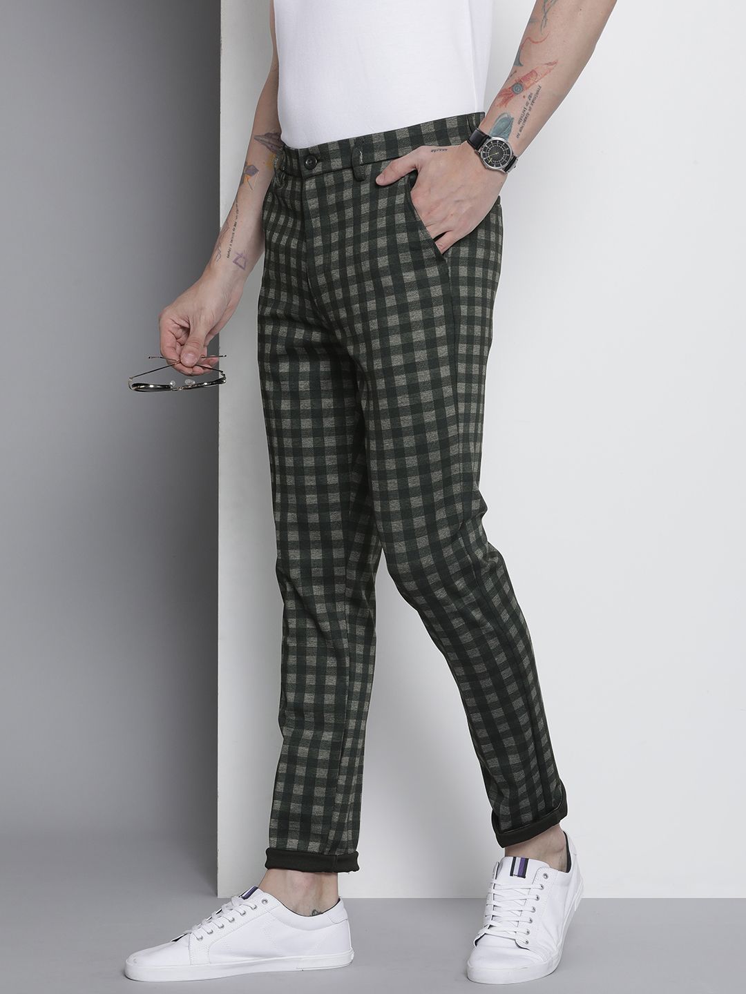 The Indian Garage Co. X Luxe Men Checked Slim Fit Trousers