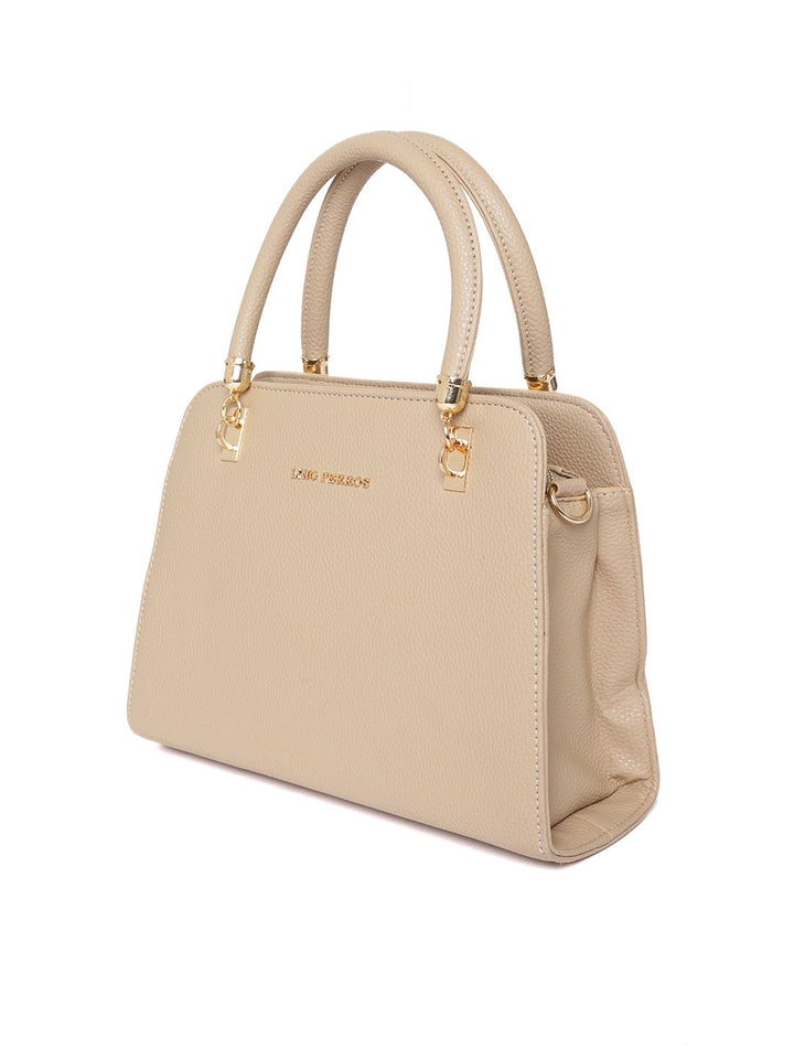 Lino Perros Beige Solid Handheld Bag with Sling Strap