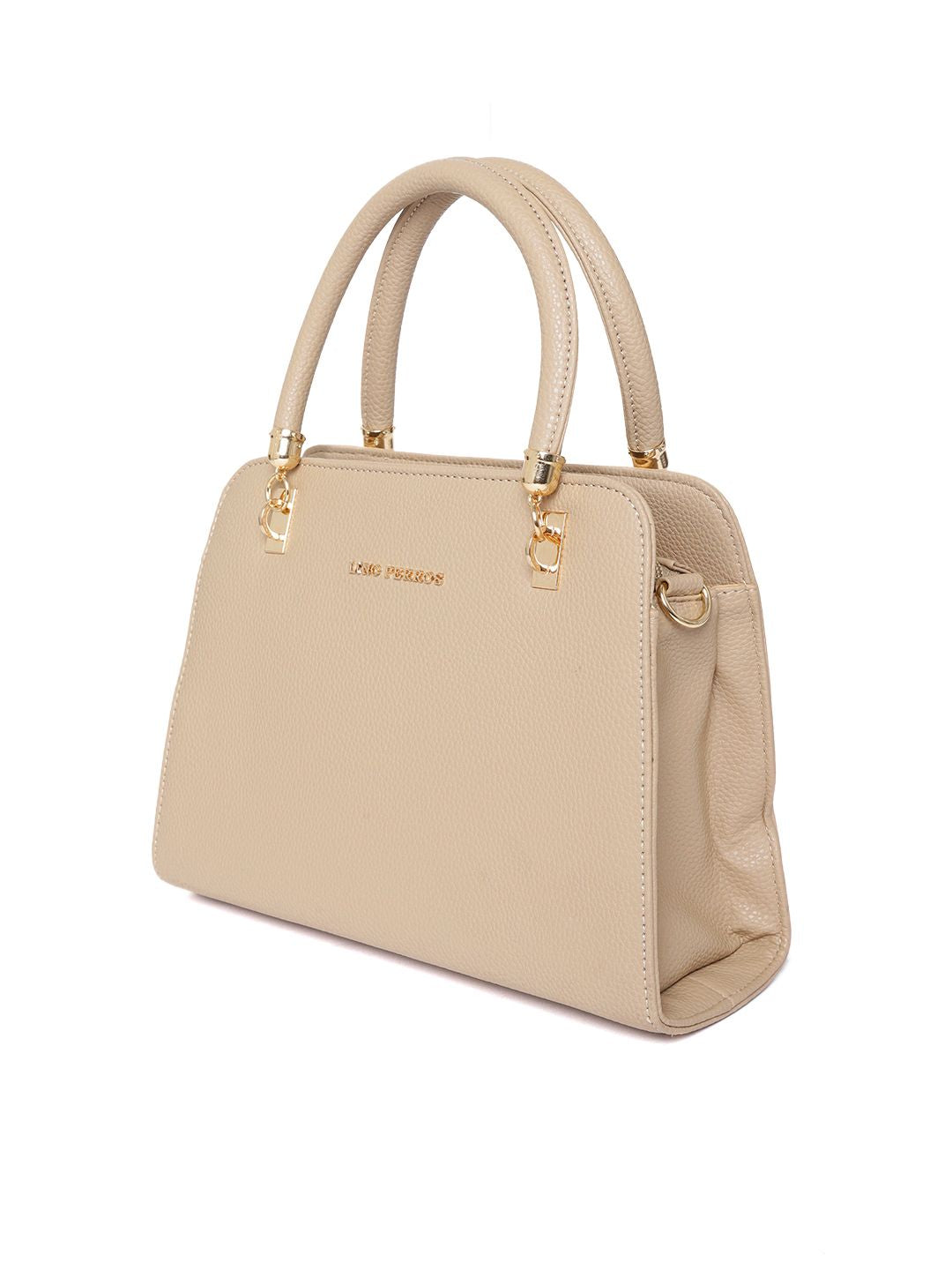 Lino Perros Beige Solid Handheld Bag with Sling Strap