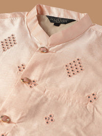 SOJANYA Ethnic Embroidered Sequinned Cotton Kurta & Churidar With Nehru Jacket
