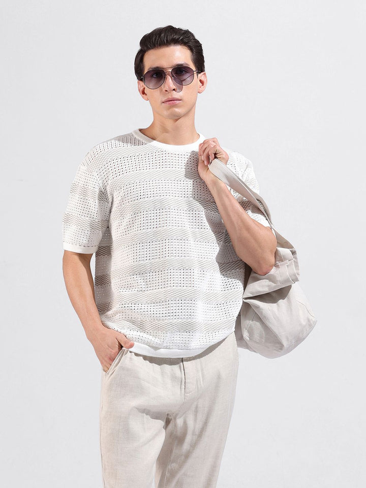 The Indian Garage Co Men Flat Knit Oversized Fit Striped T-Shirt