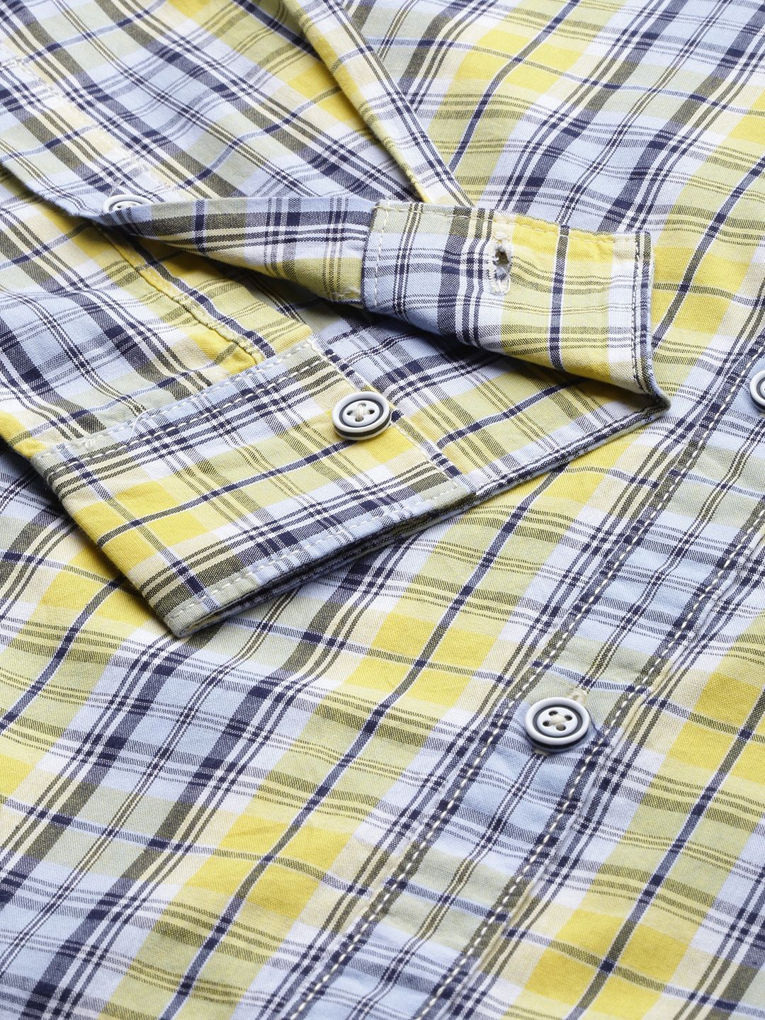 The Indian Garage Co Men Yellow Regular Fit Tartan Checks Opaque Checked Casual Shirt