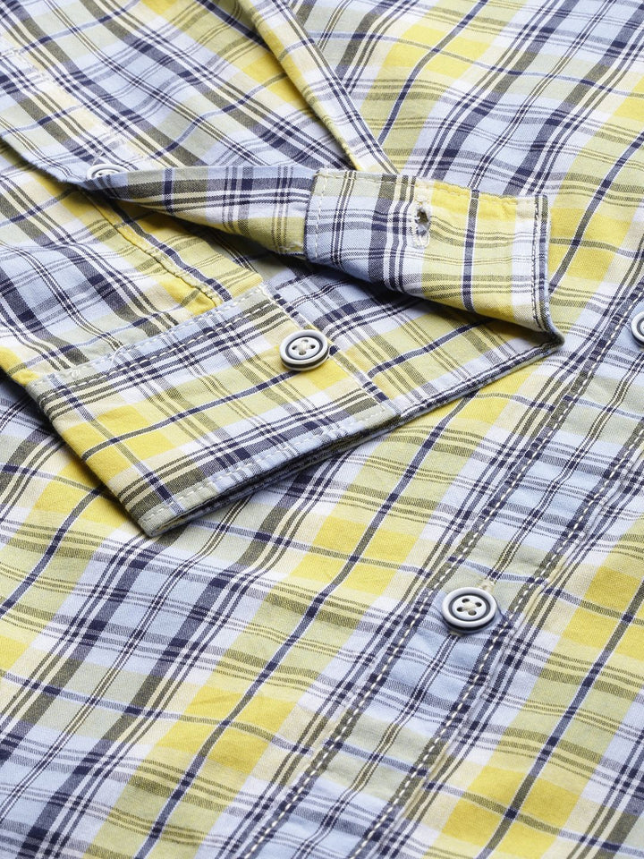 The Indian Garage Co Men Yellow Regular Fit Tartan Checks Opaque Checked Casual Shirt