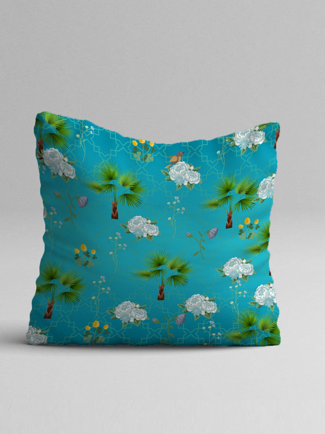 STITCHNEST Green & White Set of 2 Floral Square Cushion Covers