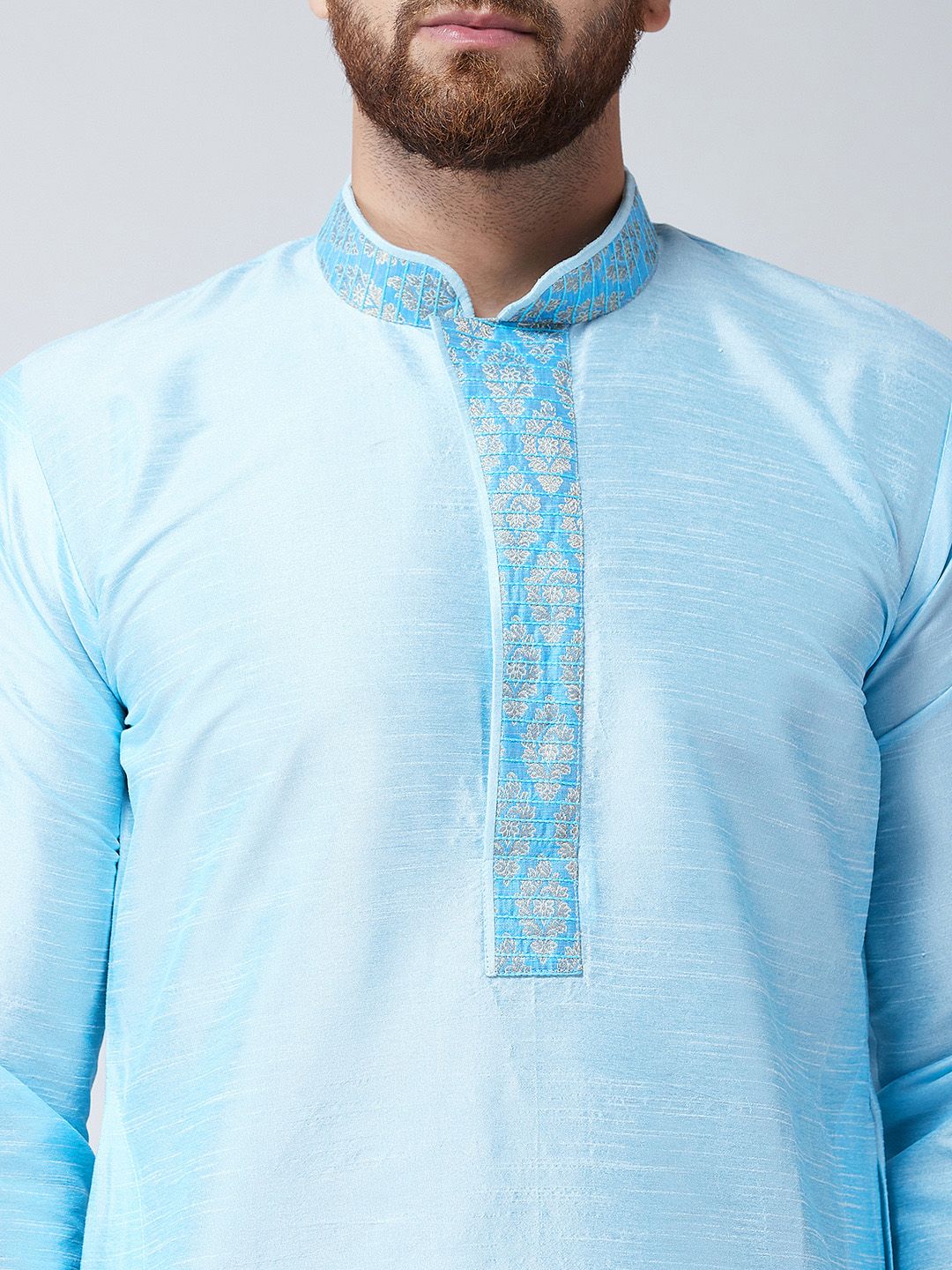 SOJANYA Men Turquoise Blue Woven Design Straight Kurta