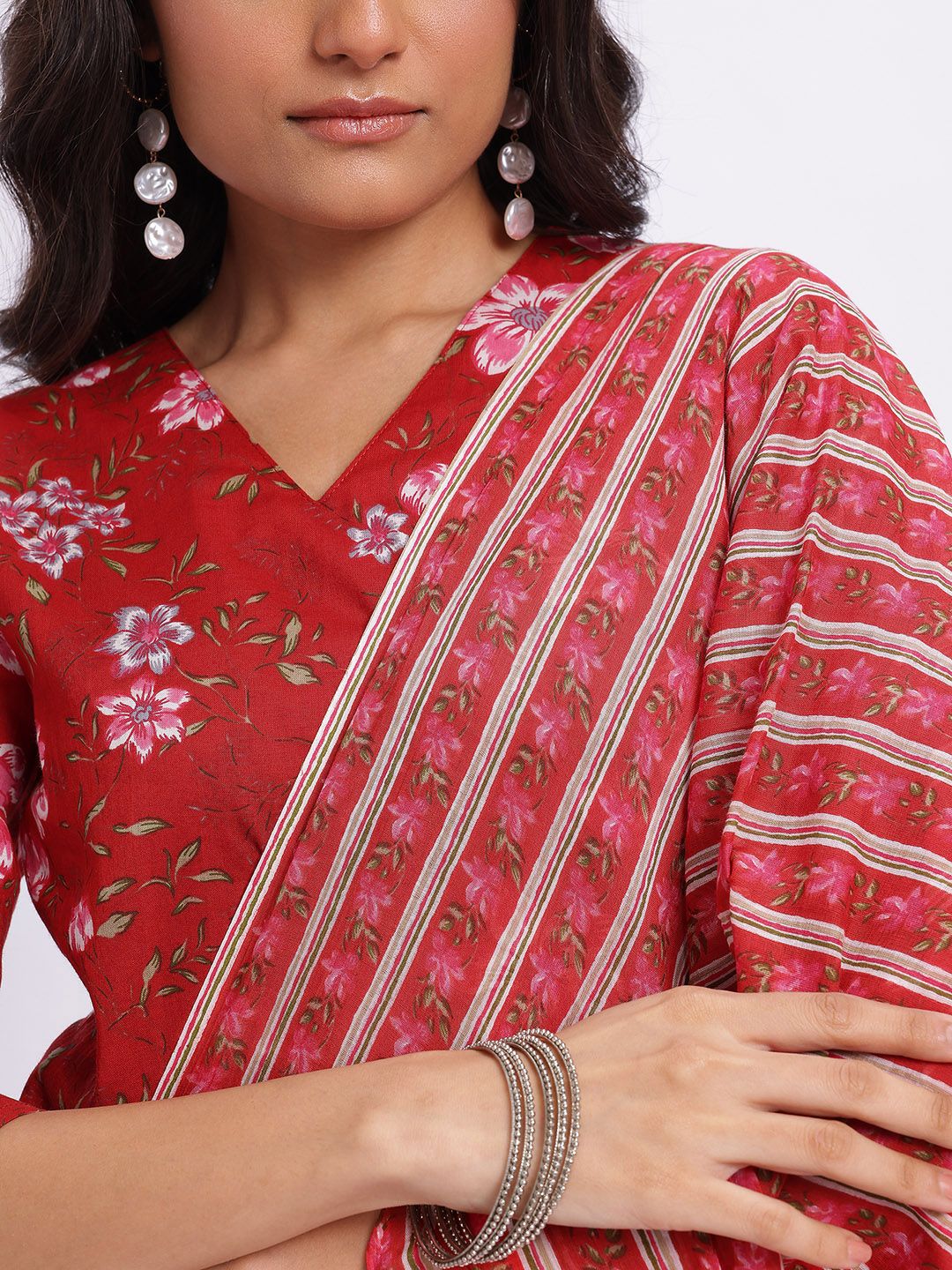 Anouk Women Indie Floral Pure Cotton Kurta with Trousers & Dupatta