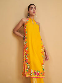 Global Desi Floral Printed Halter Neck Straight Kurta & Palazzo