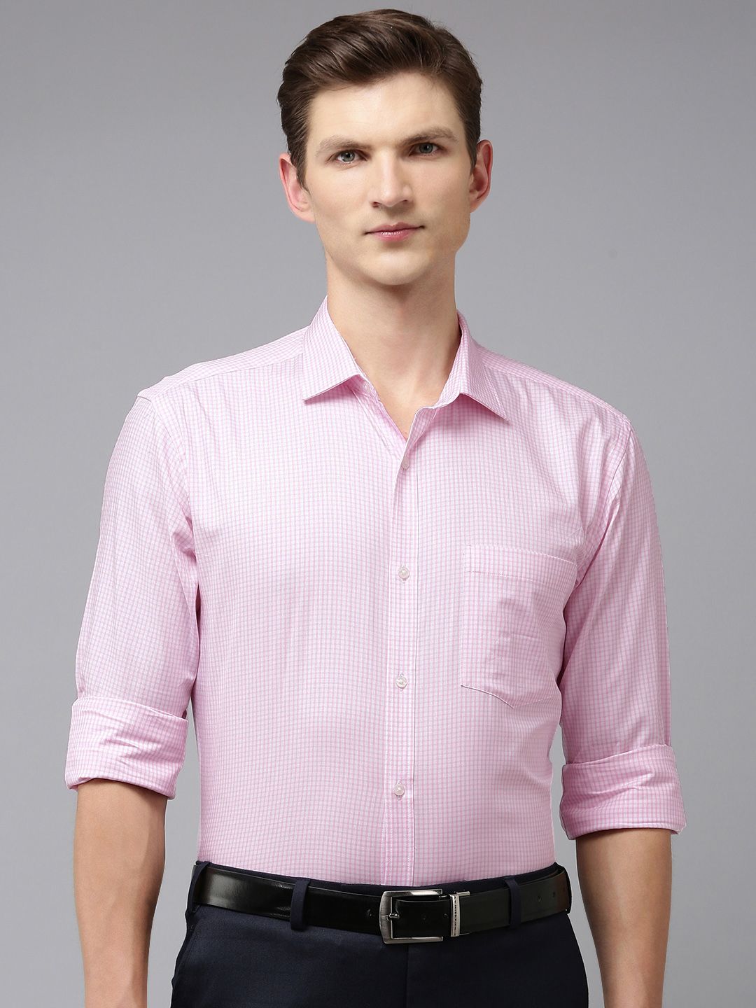 Park Avenue Slim Fit Grid Tattersall Checked Pure Cotton Formal Shirt
