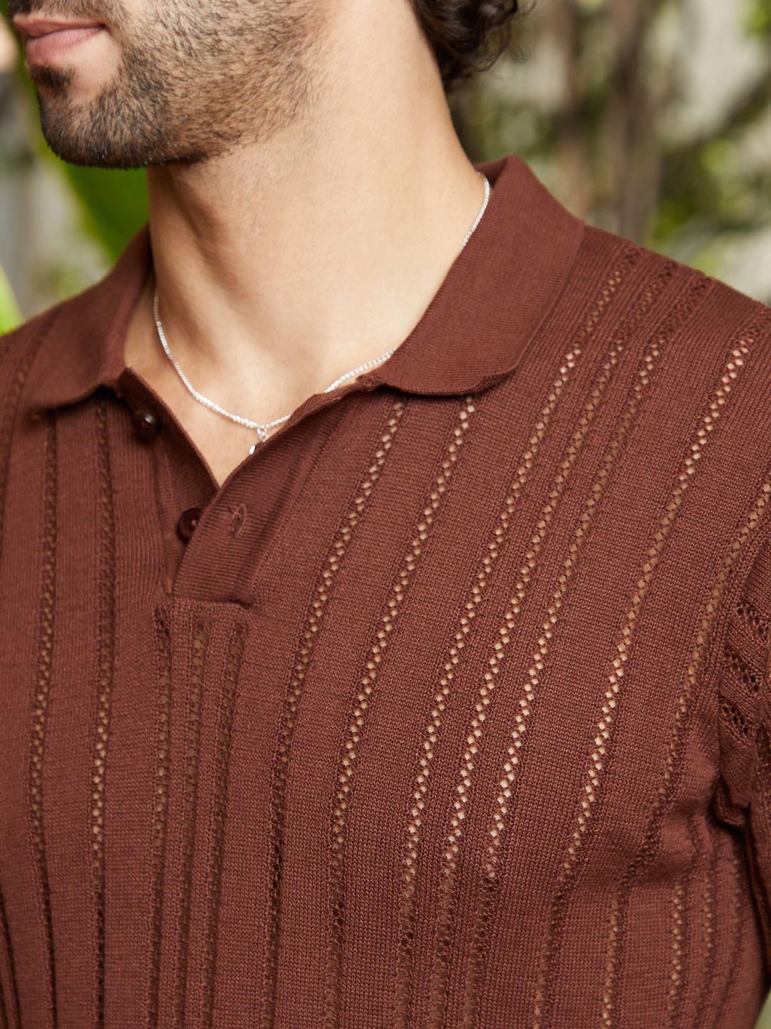 Campus Sutra Men Self Design Polo Collar T-shirt
