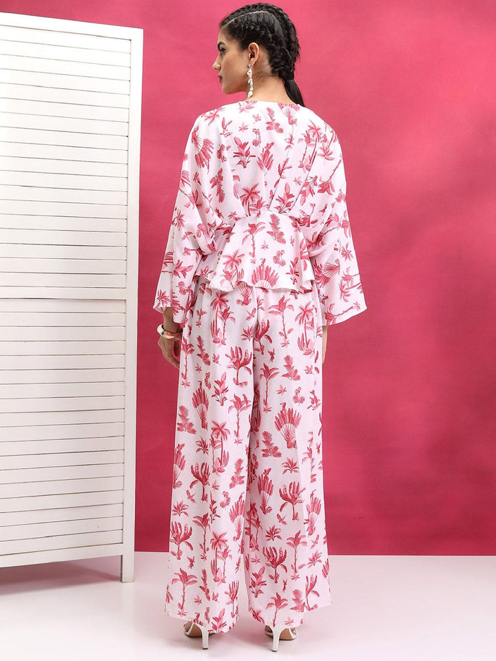 Vishudh Red & White Printed Pure Cotton Top With Trouser
