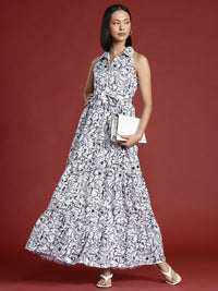 all about you Abstract Printed Tiered Tie-Up Maxi Dress
