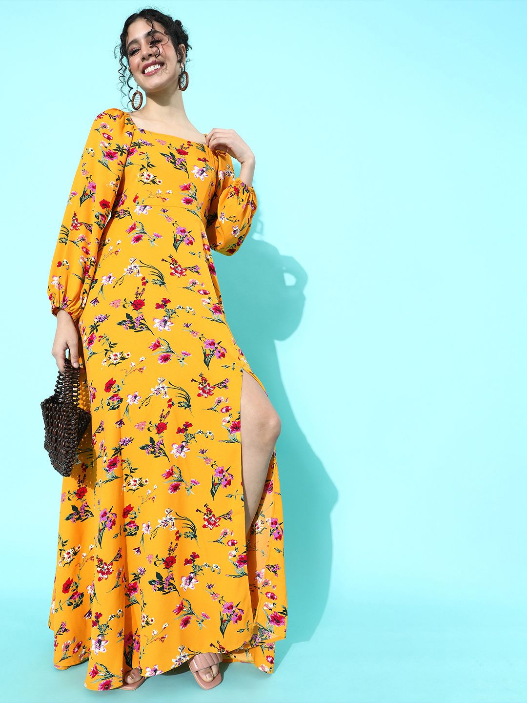 Berrylush Women Yellow Floral Maxi Dress