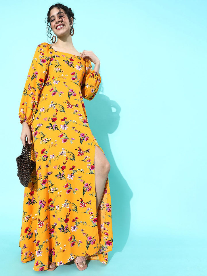 Berrylush Women Yellow Floral Maxi Dress