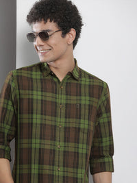 The Indian Garage Co Men Brown & Green Checked Pure Cotton Casual Shirt