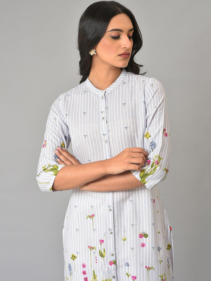 W Women Blue Printed Pathani Kurta
