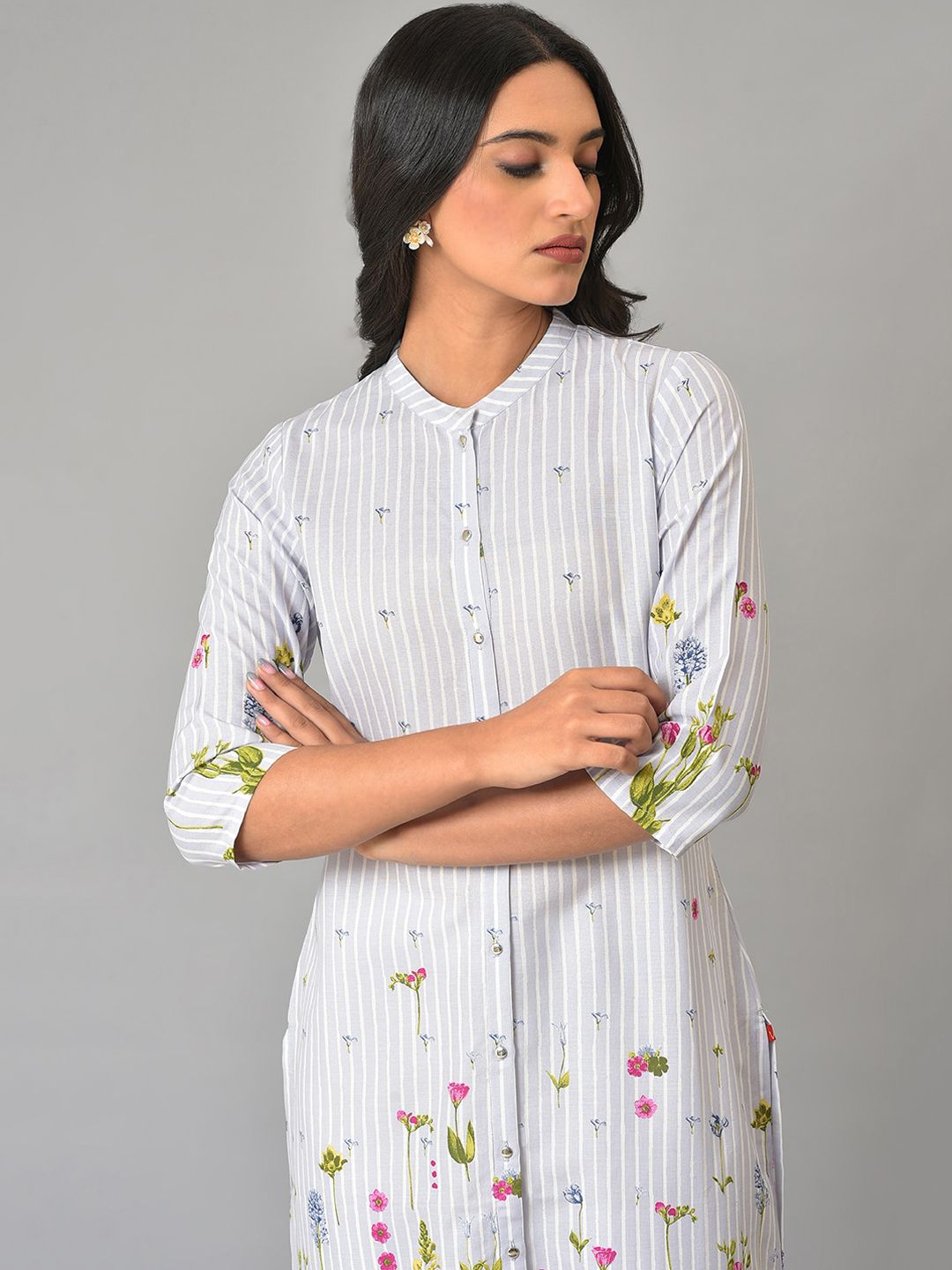 W Women Blue Printed Pathani Kurta