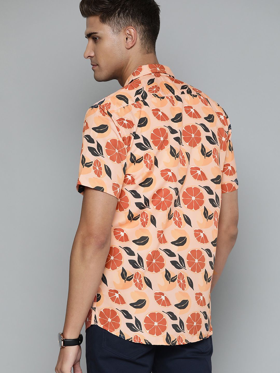 DENNISON Men Peach-Coloured Smart Slim Fit Floral Printed Casual Shirt