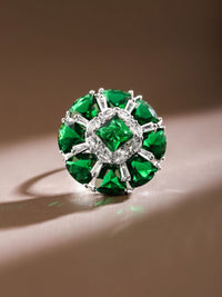 Rubans rhodium bersalut zamrud hijau & putih cubiczirconia cincin koktel laras