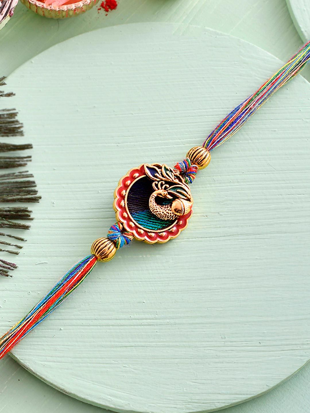 Voylla Peacock Motif Embellished Thread Rakhi