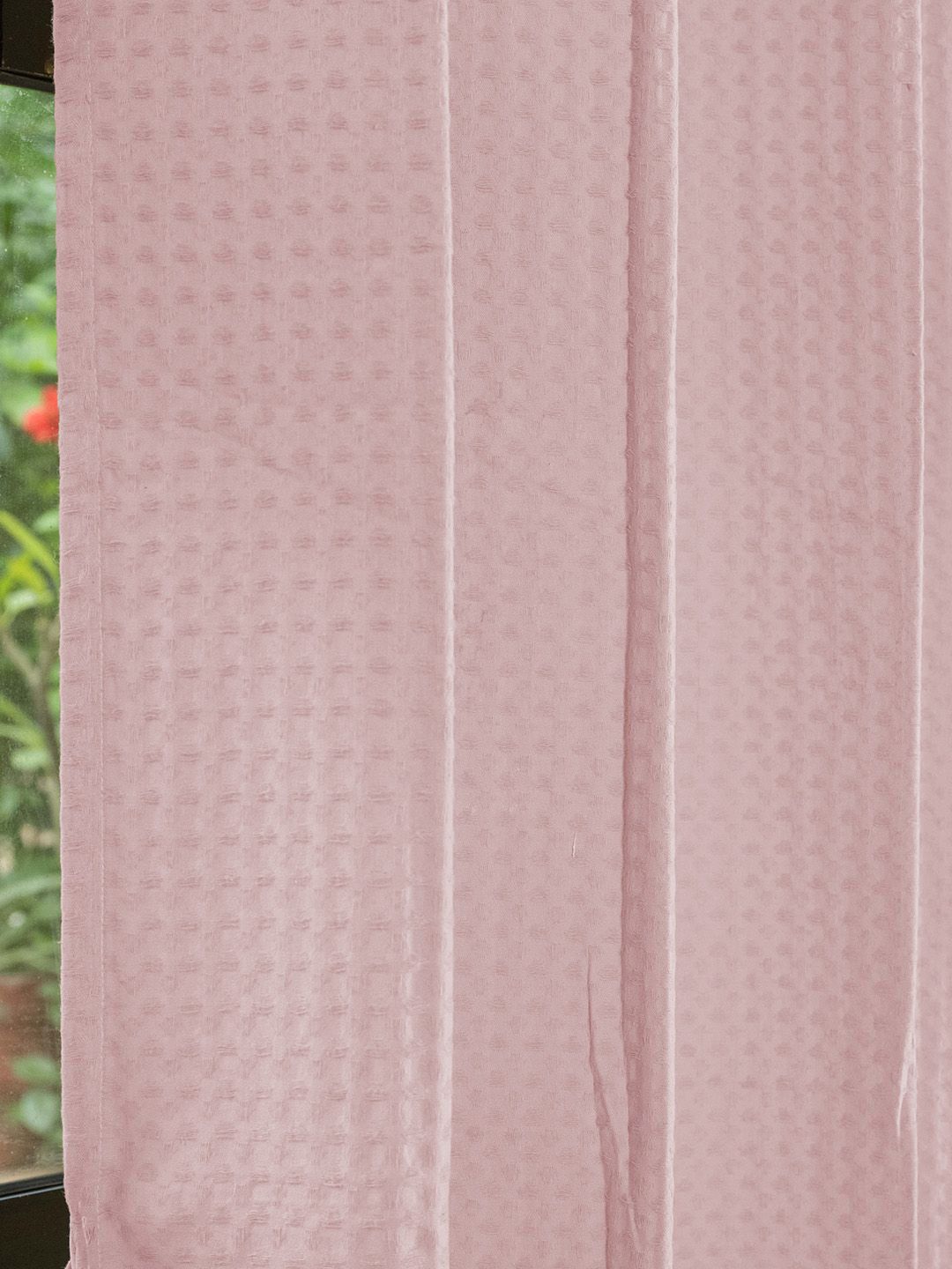 URBAN SPACE Waffle Pink 2 Pieces Cotton Long Door Curtains