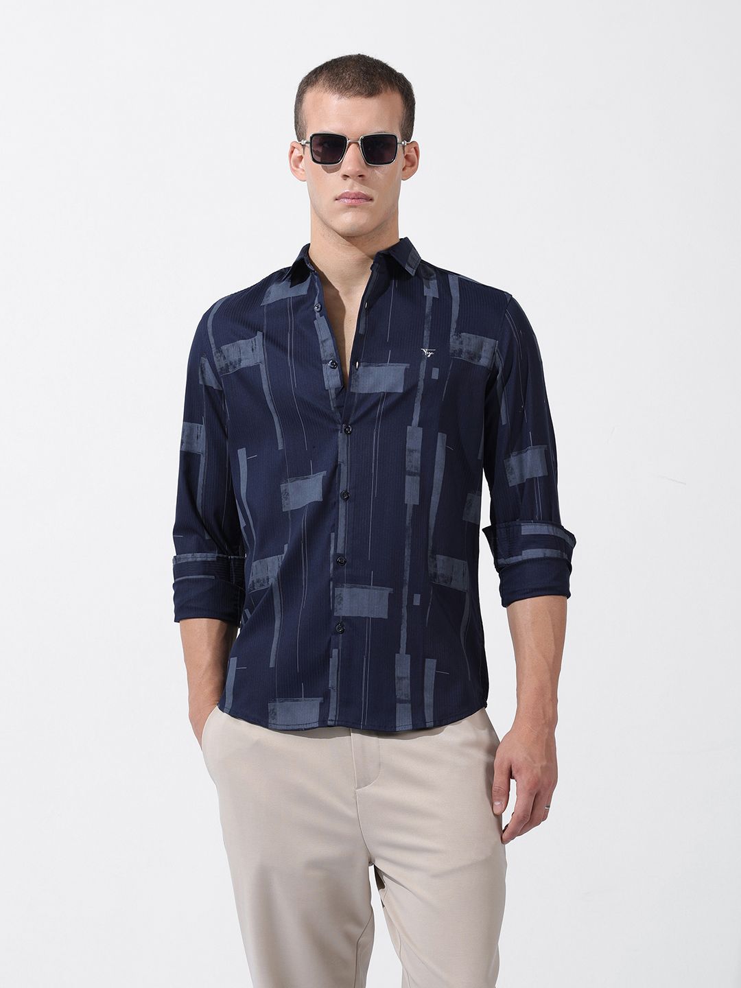The Indian Garage Co Men Slim Fit Textured Party Shirt