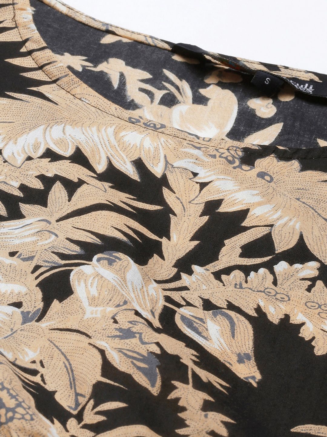 SANSKRUTIHOMES Women Black & Beige Printed Cotton Night suit