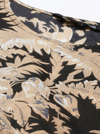 SANSKRUTIHOMES Women Black & Beige Printed Cotton Night suit